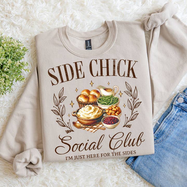 Thanksgiving Side Check Social Club Fall Sweatshirt for wholesale by Southern Rheas