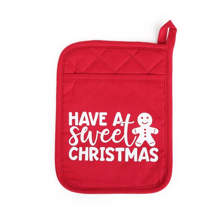 The Spotted Zebras - Wholesale Oven Mitt/Pot Holder - Holiday Pot Holder - Â Red with White Text