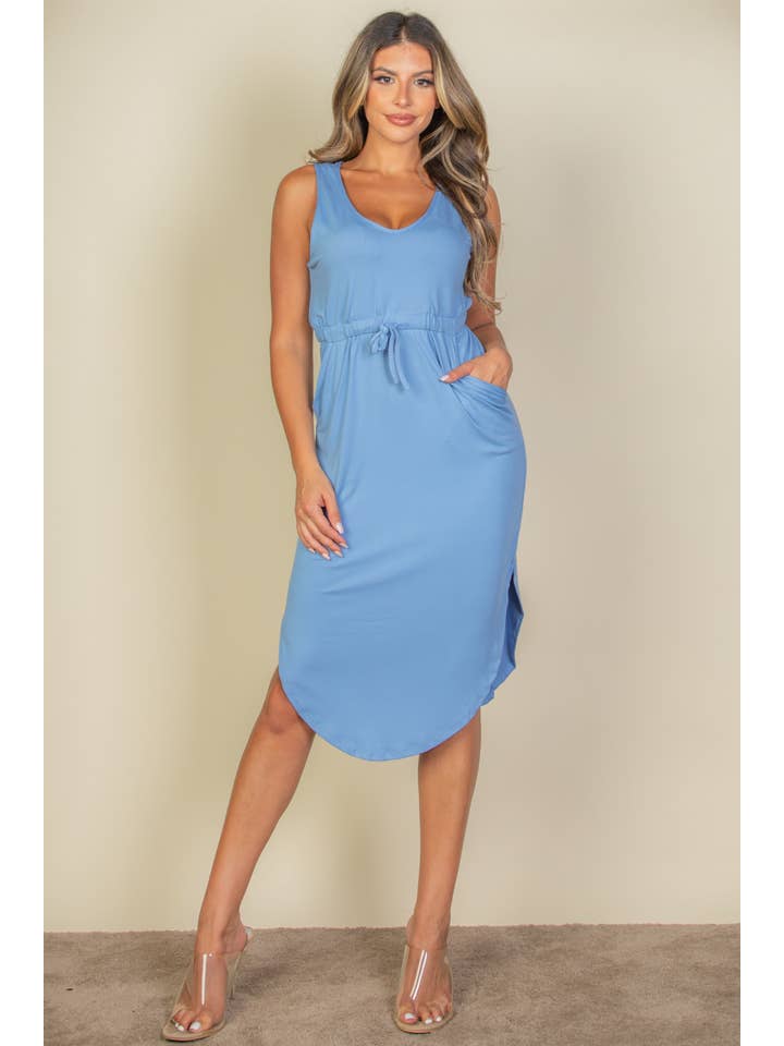 CAPELLA APPAREL - Wholesale Dress - Women's - Drawstring Sleeveless Midi Dress