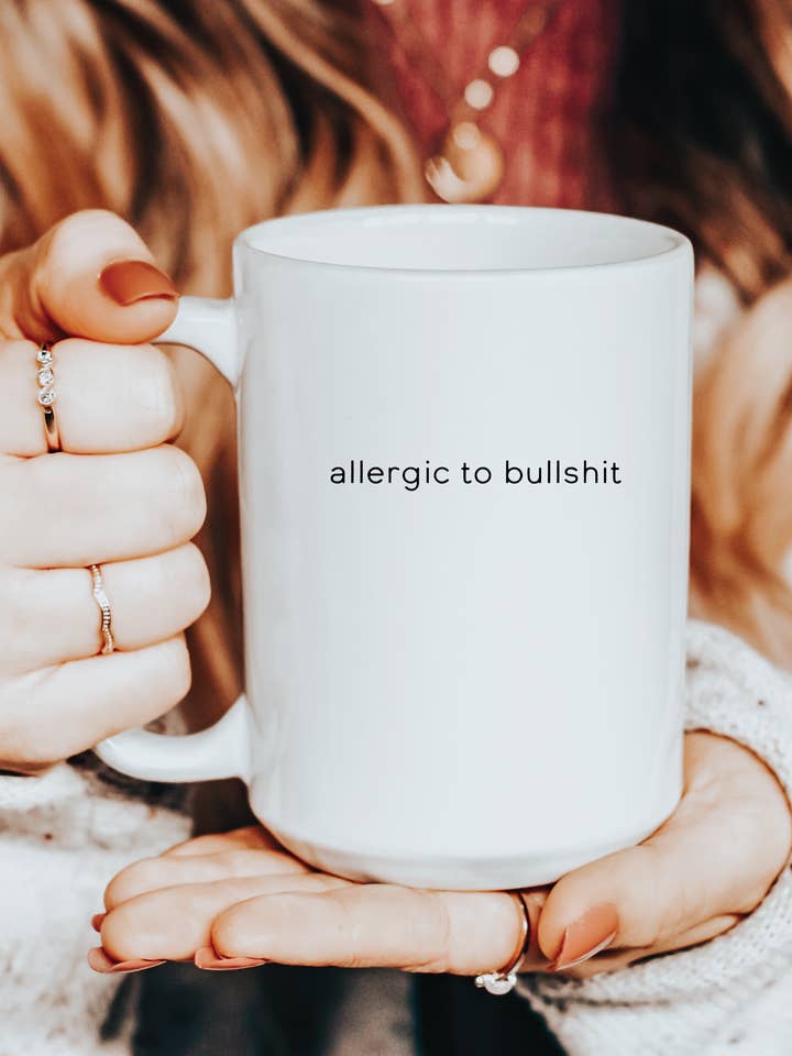 Allergic to Bullsh*t 15oz Mug for wholesale by Blonde Ambition Apparel & Designs