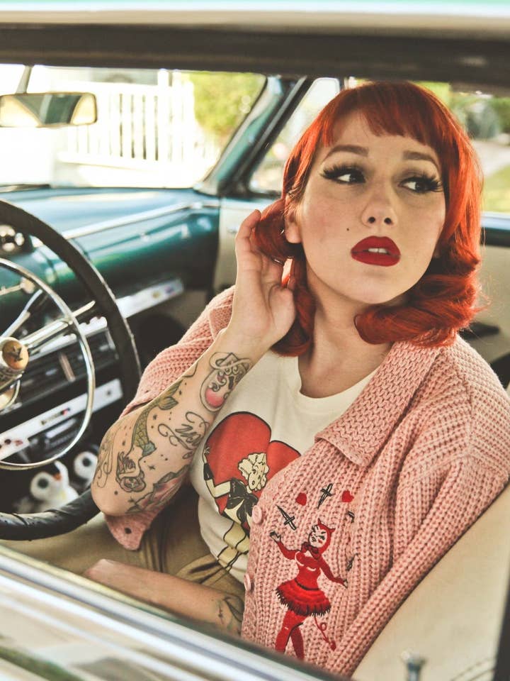 Mischief Made - Wholesale Knit Sweater - Women's - Dagger Devil Cropped Sweater in Peach2