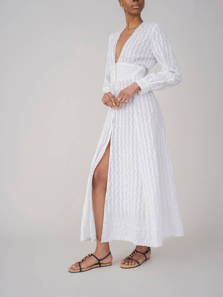 White Anya Embroidered Maxi Dress for wholesale on Faire