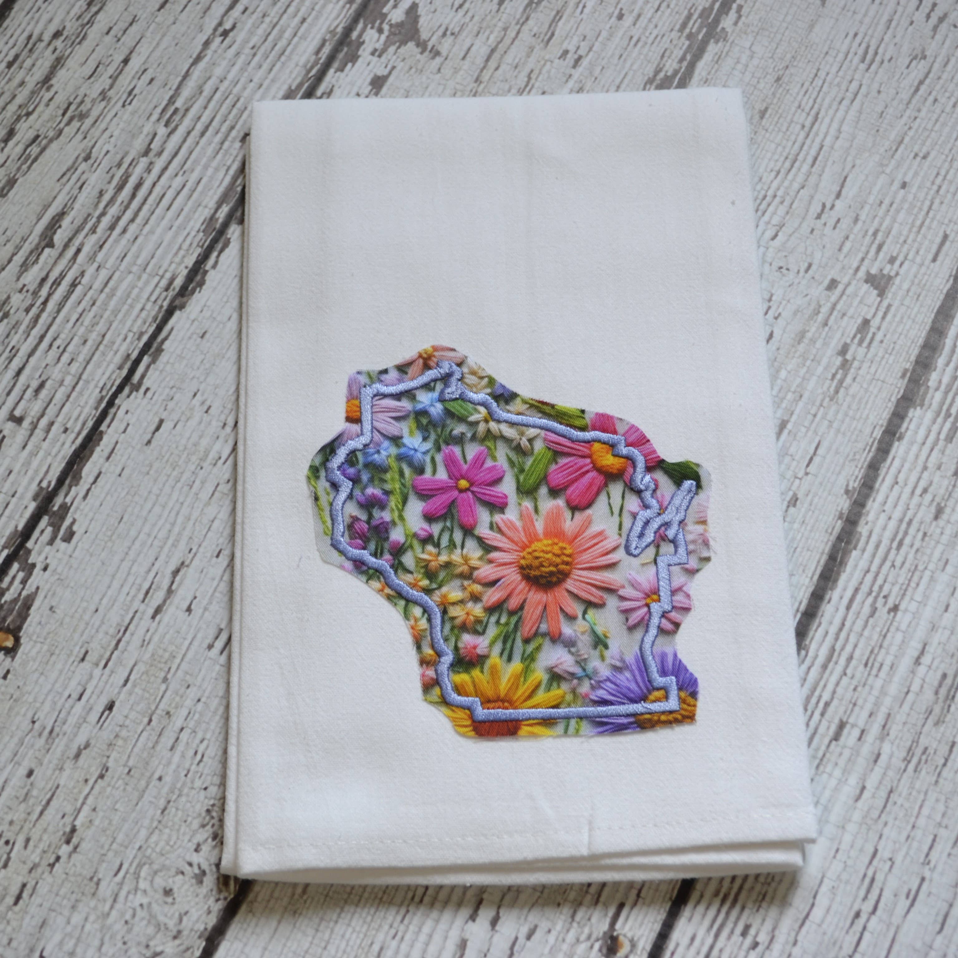 SewMuchMoreStore - Wholesale Tea Towel - Embroidered Wildflowers Floral State Towel -Raggy edge5