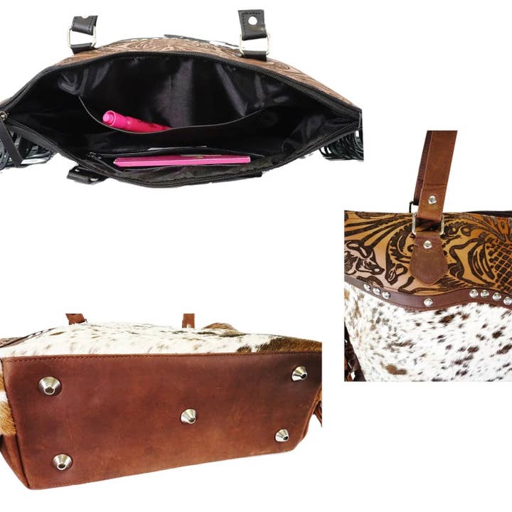 Rodeo - Wholesale Tote Bag - Women's - Hair on genius leather cowhide tote bag with fringes6