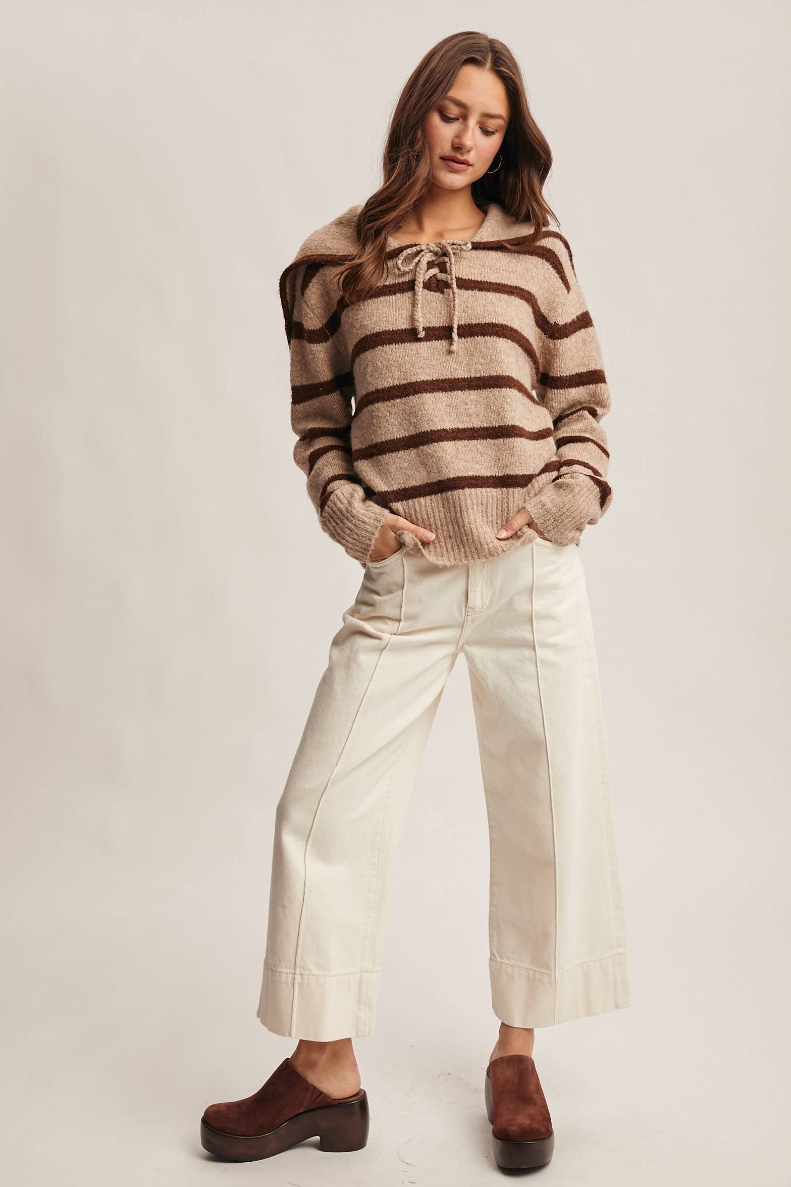 Forte - Vendita all'ingrosso Maglione tricot - Donna - Maglione a Maglia con Colletto da Marinaio a Righe FSW001219