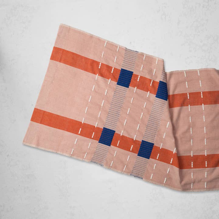 Massawa Bed Runner - Blush, Cobalt for wholesale by Bolé Road Textiles