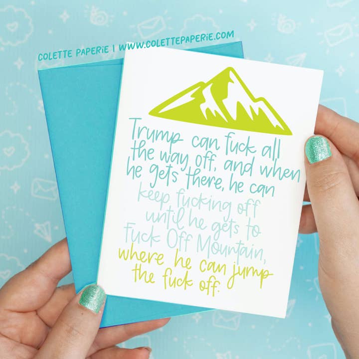 Carte de vœux drôle "Donald Trump va te faire foutre montagne" pour la vente par Colette Paperie