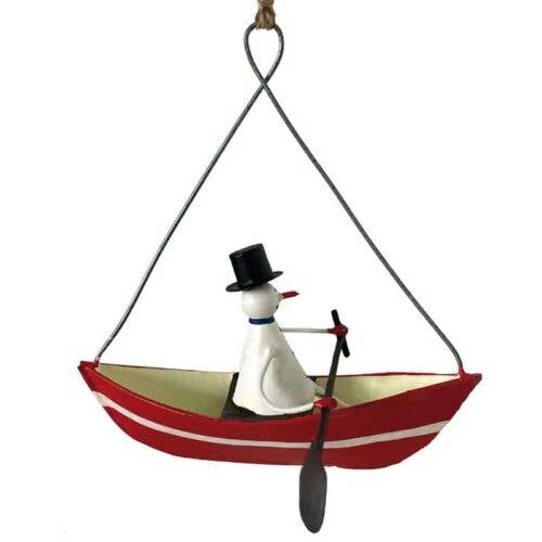 Santa and friends - Wholesale Ornament - Snowman in a boat with a paddle