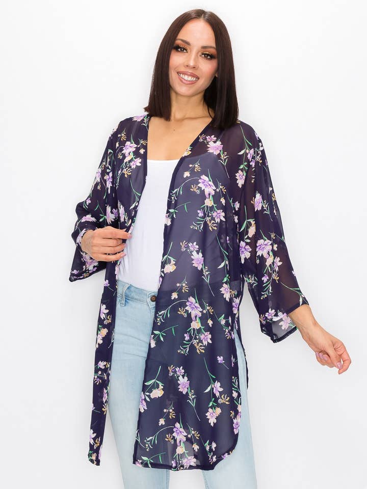 SP1000G-0219 - WOMEN FLORAL PRINT SIDE SLIT CARDIGAN for wholesale by Shopin LA