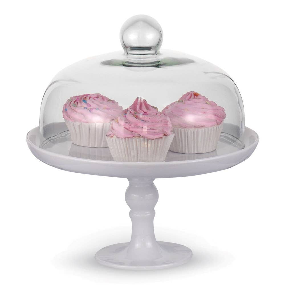 TABLESETTERS LIMITED – wholesale Cake stand – White Pedestal Cake Stand and Clear Dome 25 cm1