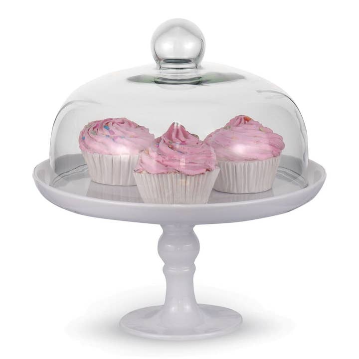 TABLESETTERS LIMITED - Wholesale Cake Stand - White Pedestal Cake Stand and Clear Dome 25 cm1