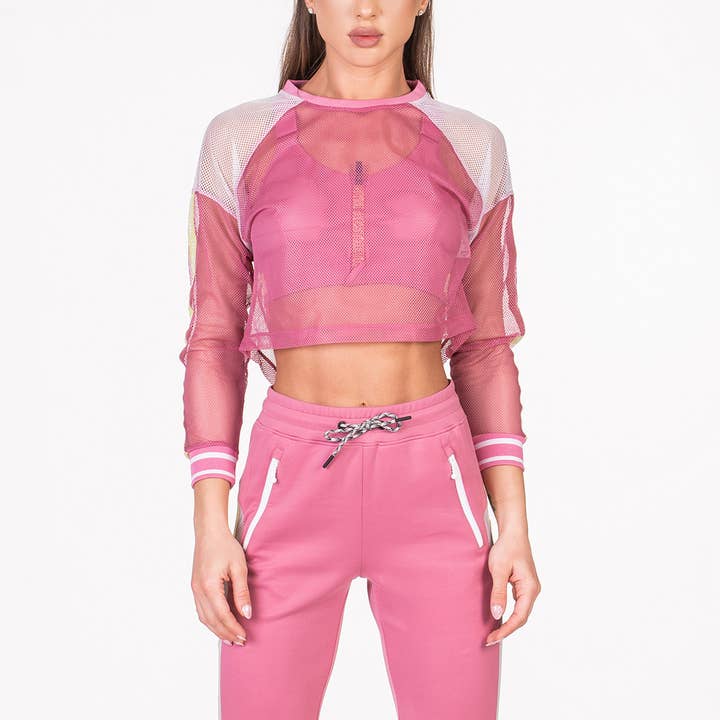 Athleisure Mighty Tech Mesh mode t-shirt til kvinder, mørk pink for engroshandel hos Gym Aesthetics