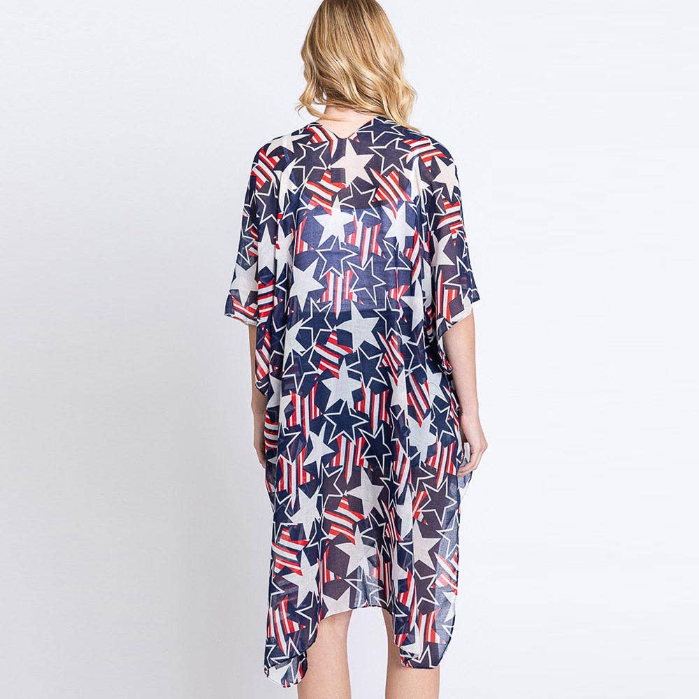 Sensibling Corp. - Wholesale Kimono - Women's - American USA Flag Star Print Kimono Poncho2
