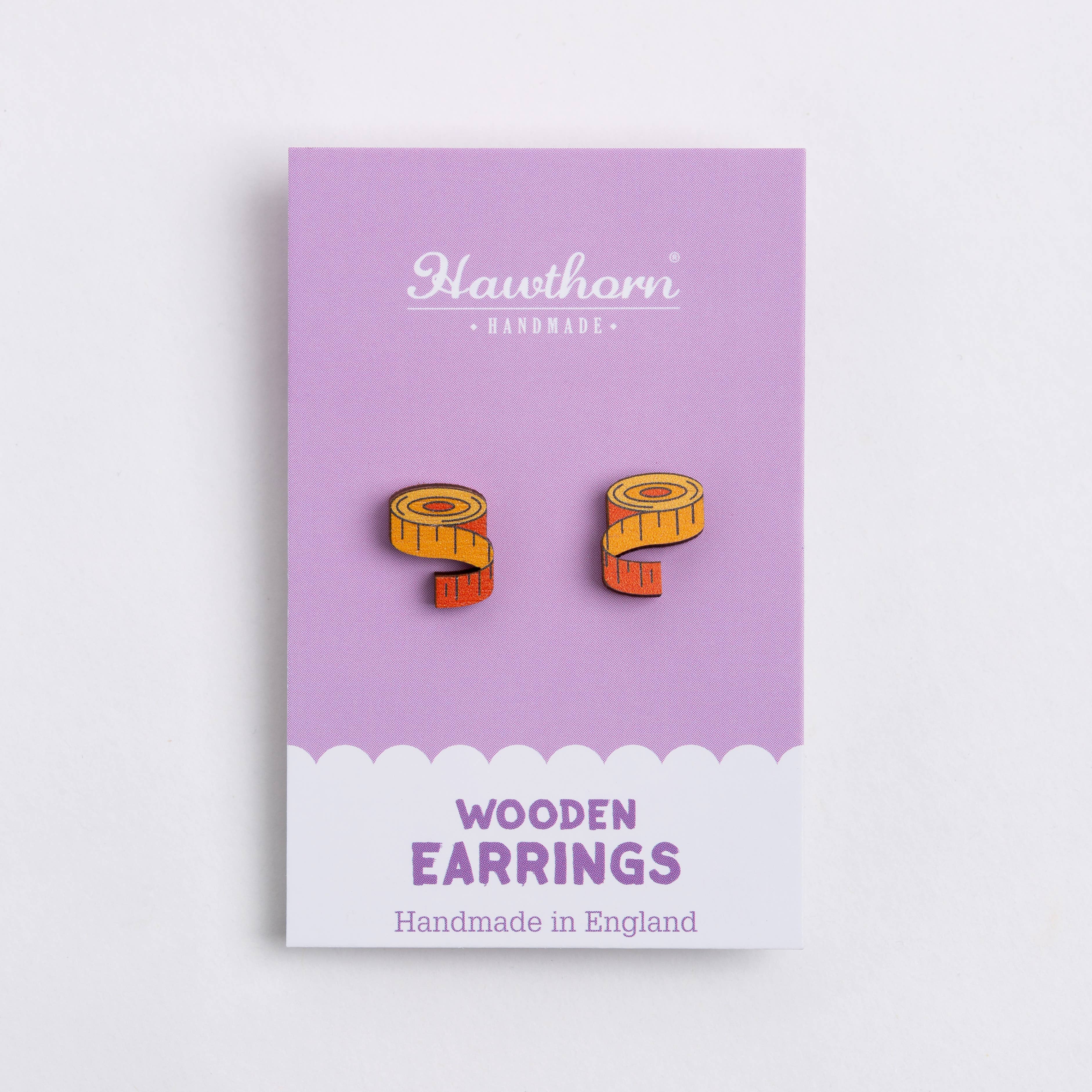 Hawthorn Handmade (US Duties Paid) – wholesale Stud/post earrings – Tape Measure Wooden Earrings - Craft Jewellery2