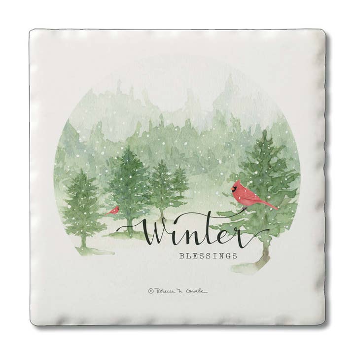 Winter Blessings Absorbent Tumbled Tile Coaster 4pk for wholesale by CounterArt/Highland Home/Thirstystone