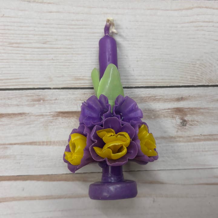 Beeswax Mini Purple & Yellow Oaxaca Multicolor Candle for wholesale by Viva Greetings