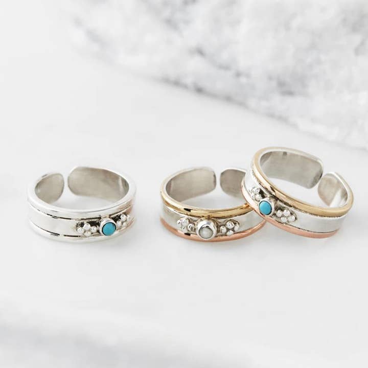 Charlotte's Web Jewellery - Wholesale Band/Stacked Ring - RAJPUT MIDI RING OR TOE RING - TURQUOISE MIXED METAL