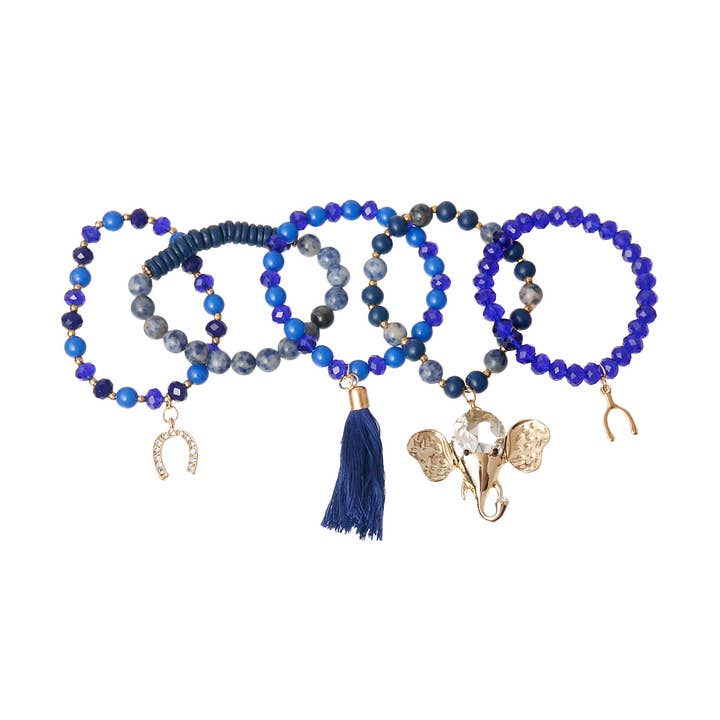 bleu Ensemble de bracelets à breloques éléphant en perles en vente sur Faire1