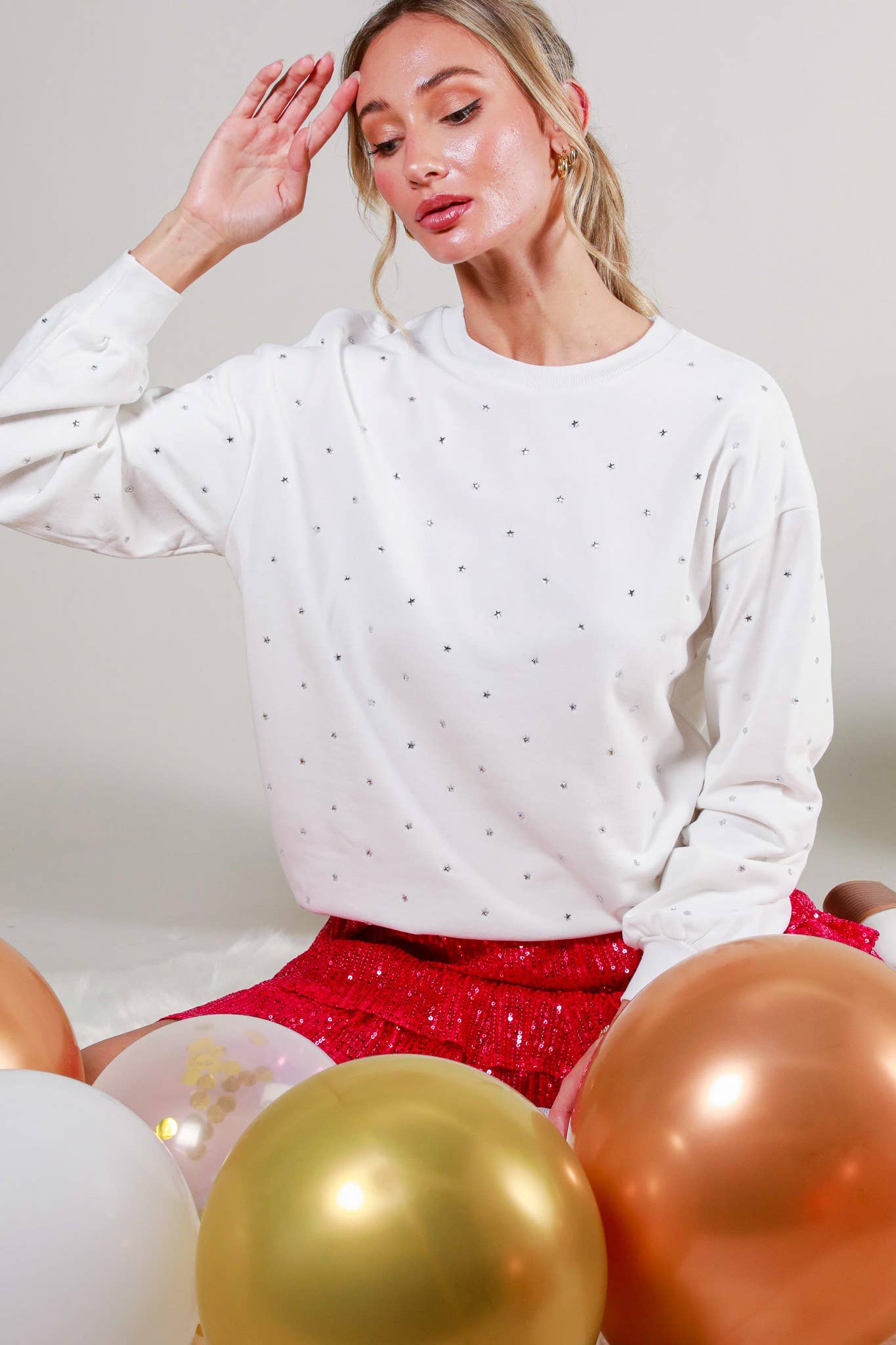 Vine & Love - Wholesale Sweatshirt - Women's - Rhinestone Accent Knitted Sweater Top VT814571