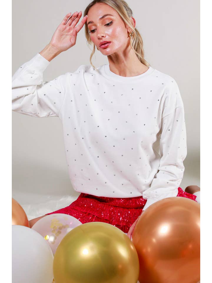 Vine & Love - Wholesale Sweatshirt - Women's - Rhinestone Accent Knitted Sweater Top VT814571