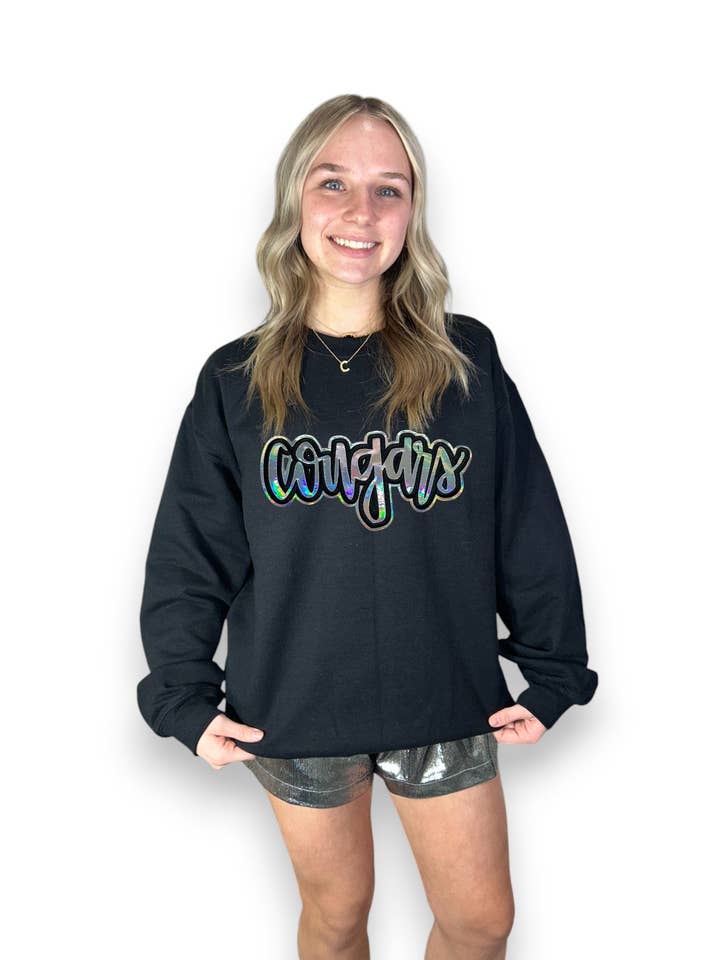 Silver Cursive Metallic Cougars for wholesale by 6j Threads LLC