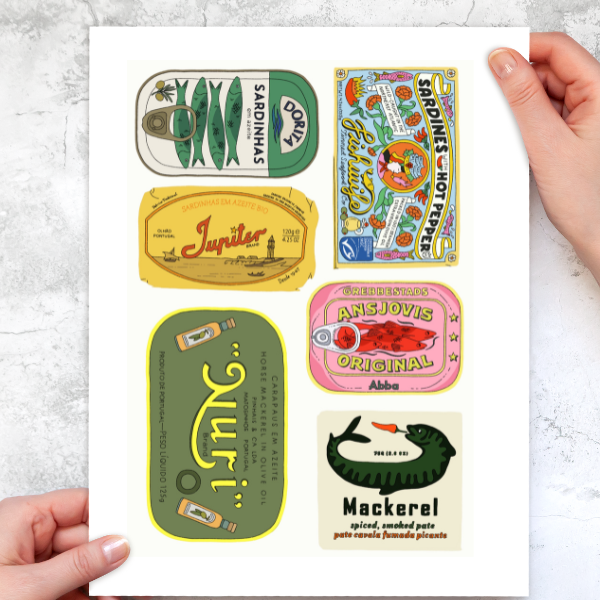 inviting affairs paperie - Wholesale Sticker - Trinkets: Tinned Fish Sticker Pack –Retro Sardine & Mackerel1