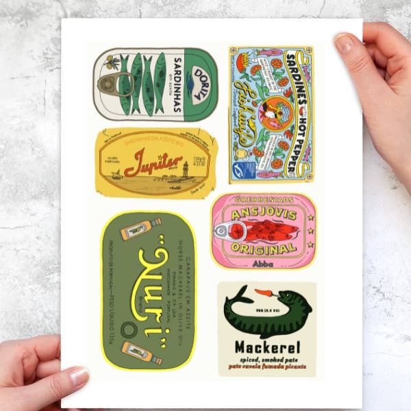 inviting affairs paperie - Wholesale Sticker - Trinkets: Tinned Fish Sticker Pack –Retro Sardine & Mackerel1