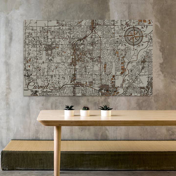Indiana: Carmel Street Karta för wholesale av Fire & Pine