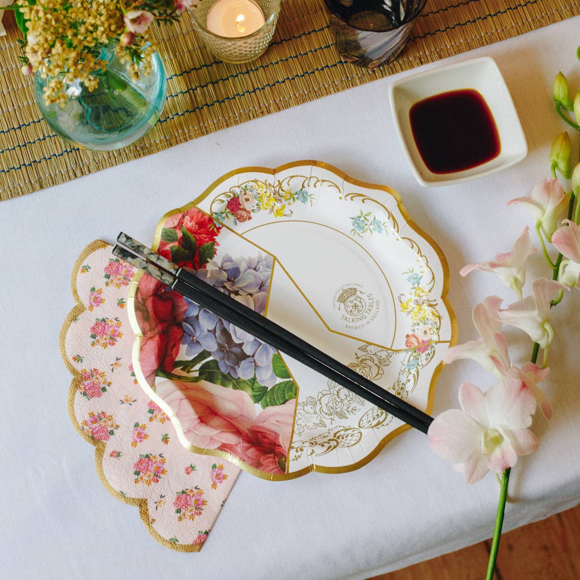 Talking Tables USA - Wholesale Disposable Napkin - Scalloped Pink Floral Napkins | 20 Pack| Tea Party |6