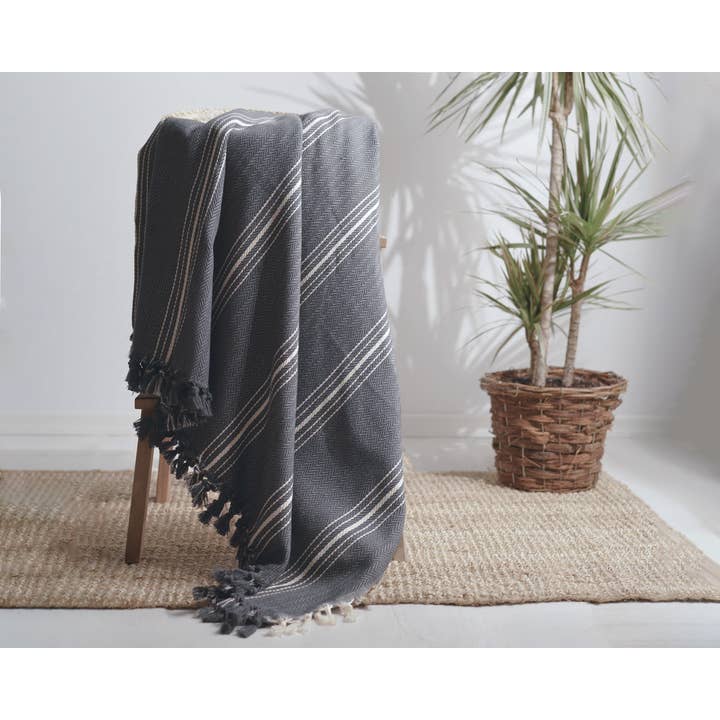 Moa - Wholesale Throw Blanket - Navy Blue Throw Blanket & Bedspread with Stripes