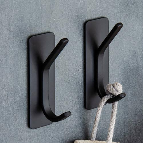 GLUIT Adhesive Towel Hooks for Bathroom Wall Hooks for Hanging Heavy Duty for Door Coat Rack Sticky Hanger Holder Durable Stainless Steel Black for wholesale by GLUIT