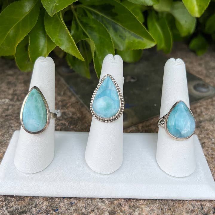 GTG Gems Corp - Vente Bague de cocktail/de cérémonie - Bague en argent sterling 925 Larimar naturel0