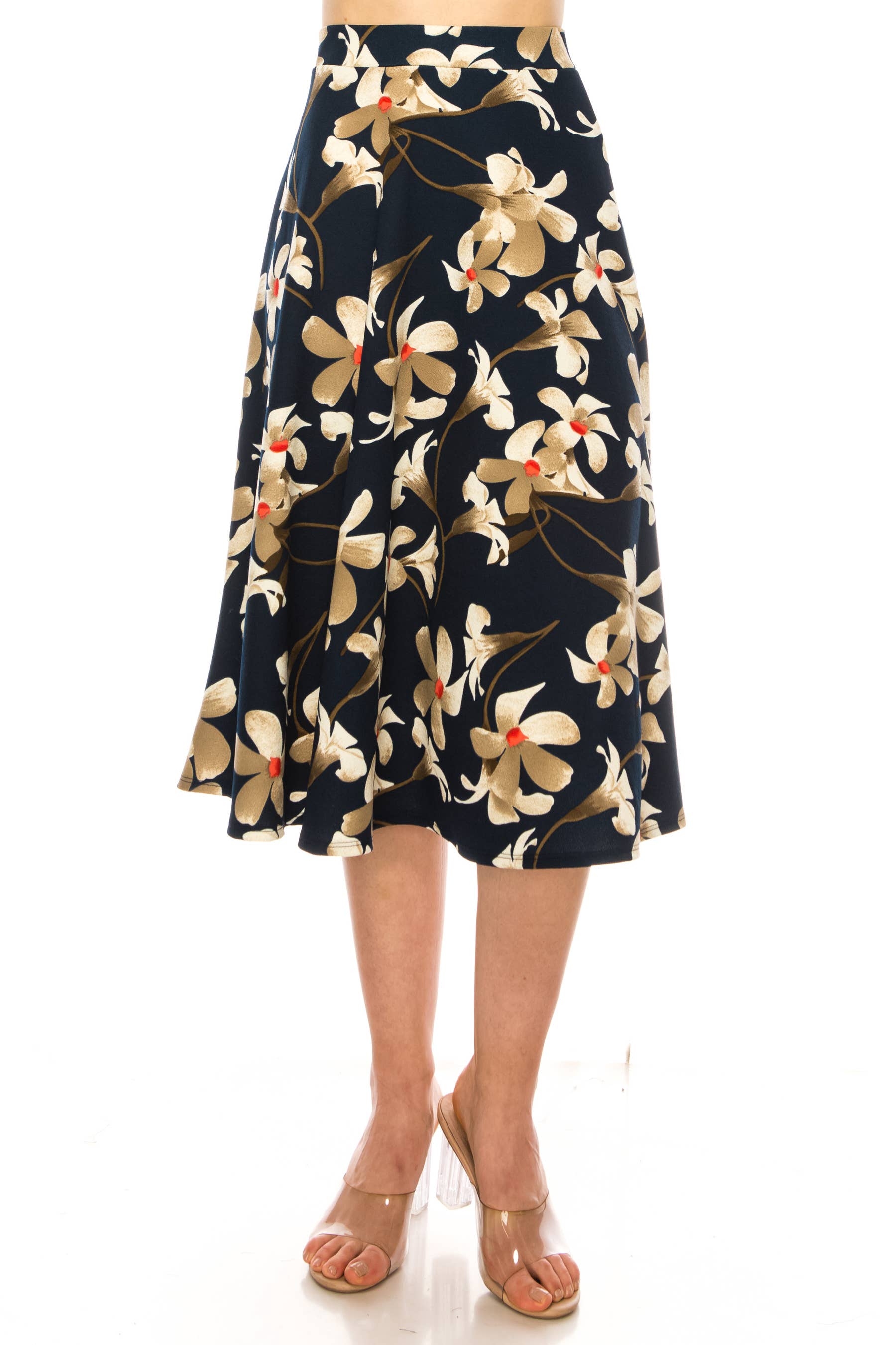 MOA COLLECTION - Vendita all'ingrosso Gonna - Donna - Gonna midi da donna a trapezio con fiori ed elastico in vita5