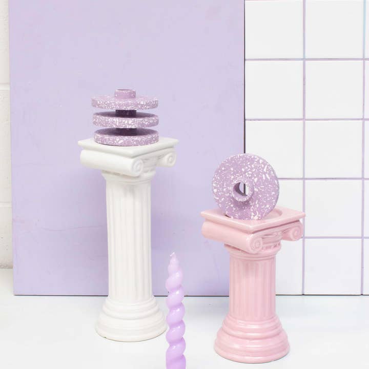 Salt Studios – wholesale Ljushållare – Lila & Vit Terrazzo Chip Ljusstake /Förökning skiva