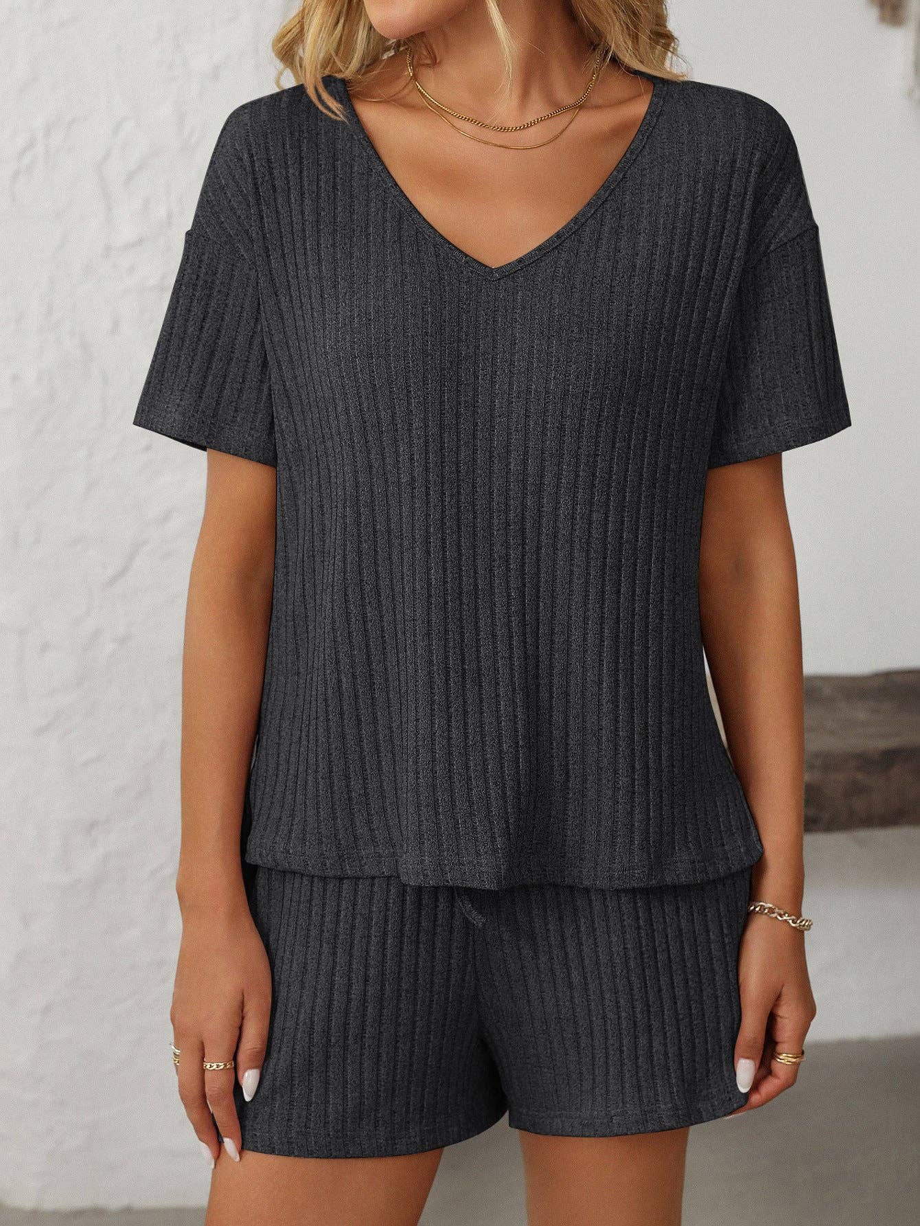 Lovesoft - Wholesale Lounge Set - Women's - Solid Color Ribbed Short-Sleeve Pajama Loungewear Set14