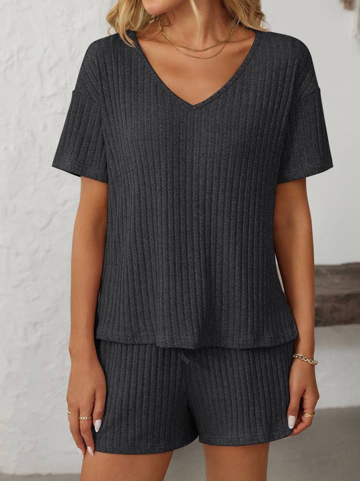 Lovesoft - Wholesale Lounge Set - Women's - Solid Color Ribbed Short-Sleeve Pajama Loungewear Set14