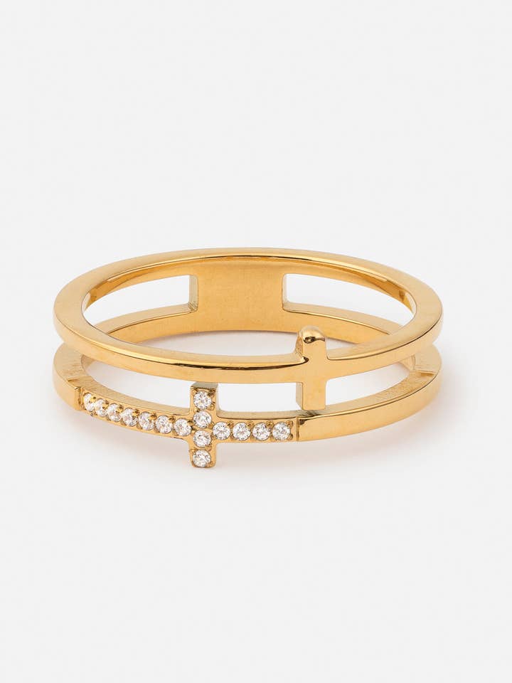 Stacked Cross Gem Ring for wholesale by Elevated Faith