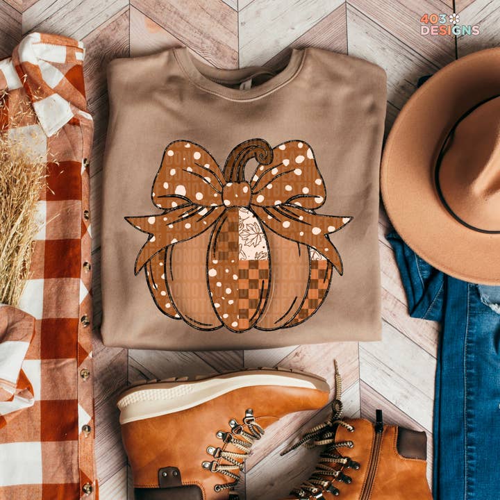 403 Designs - Wholesale Sublimation Transfer - Patchwork Pumpkin Bow DTF Transfer1