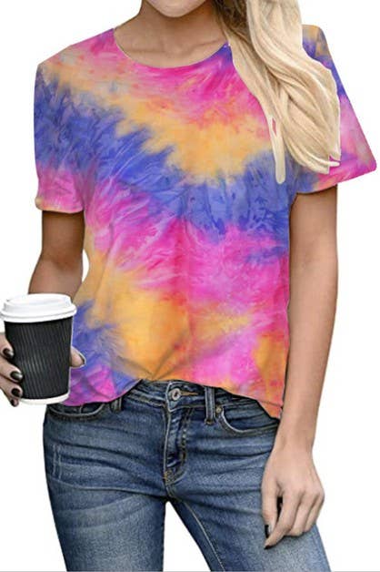 Suzie Q USA – wholesale T-shirt – women's – Tie-dye Printing Round Neck Short Sleeved T-Shirt4