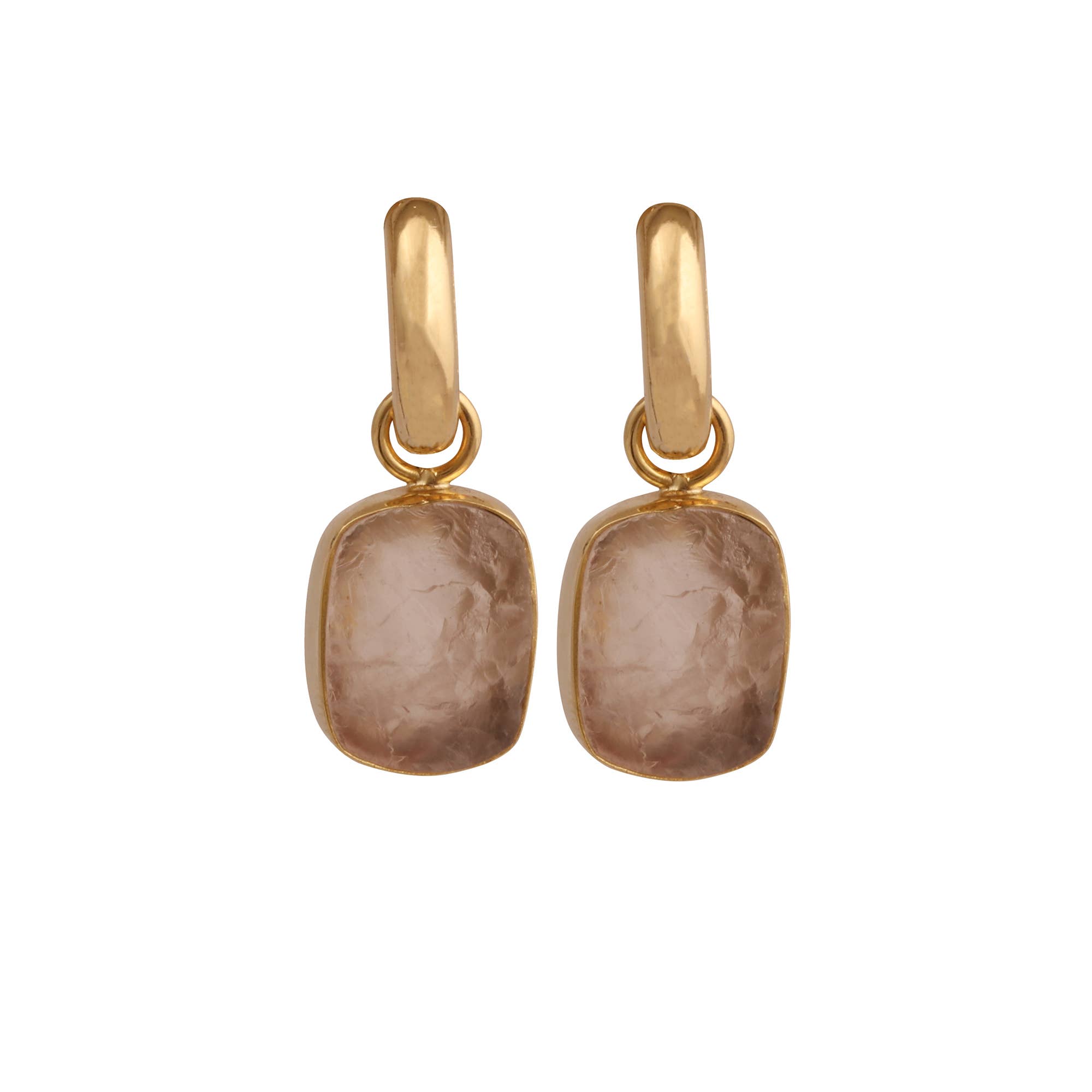 El Joyero - Wholesale Dangle Earrings - Rose Quartz Gemstone Gold Plated Dangle Hoop Earrings1