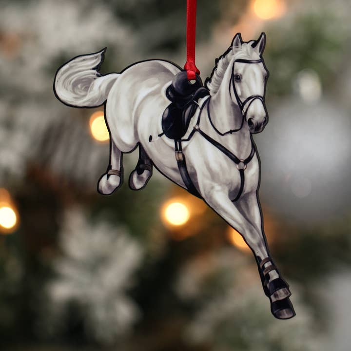 Jumping Horse Ornaments -White / Lt. Gray Hunter Jumper Gift for wholesale by Classy Equine