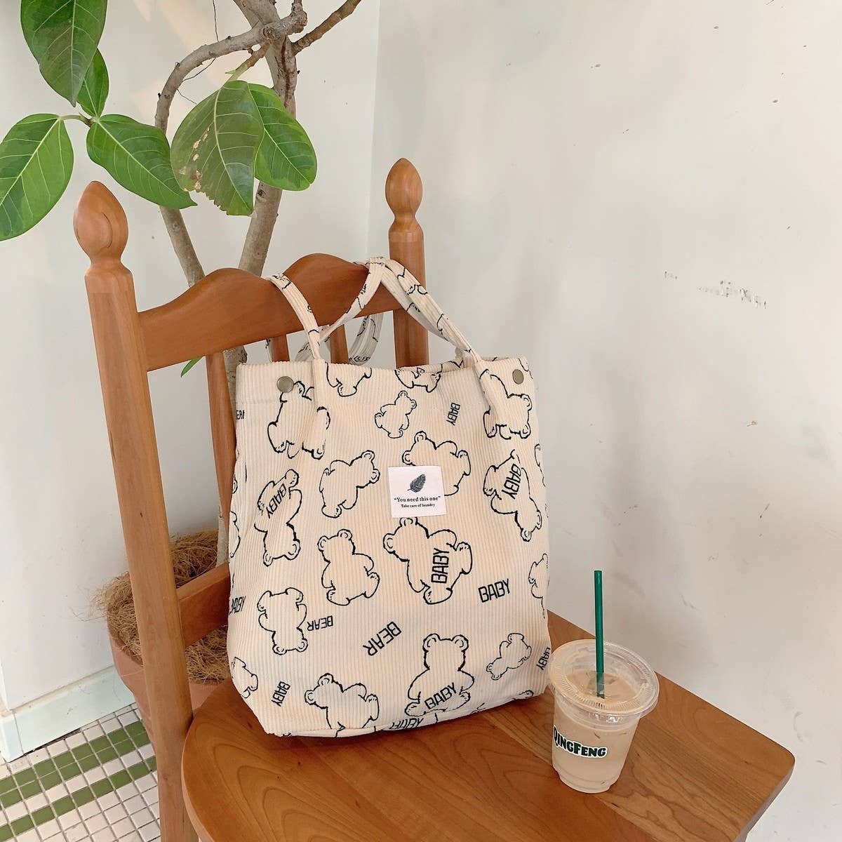 NINEXIS - Wholesale Tote Bag - Women's - CWAB3899_CORDUROY SNAP-BUTTON LARGE-CAPACITY SHOULDER BAG5