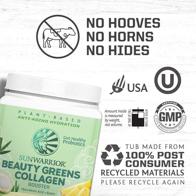 Sunwarrior - Wholesale Protein/Superfood Powder - Beauty Greens Pina Colada Collagen Powder - Vegan, Soy-Free