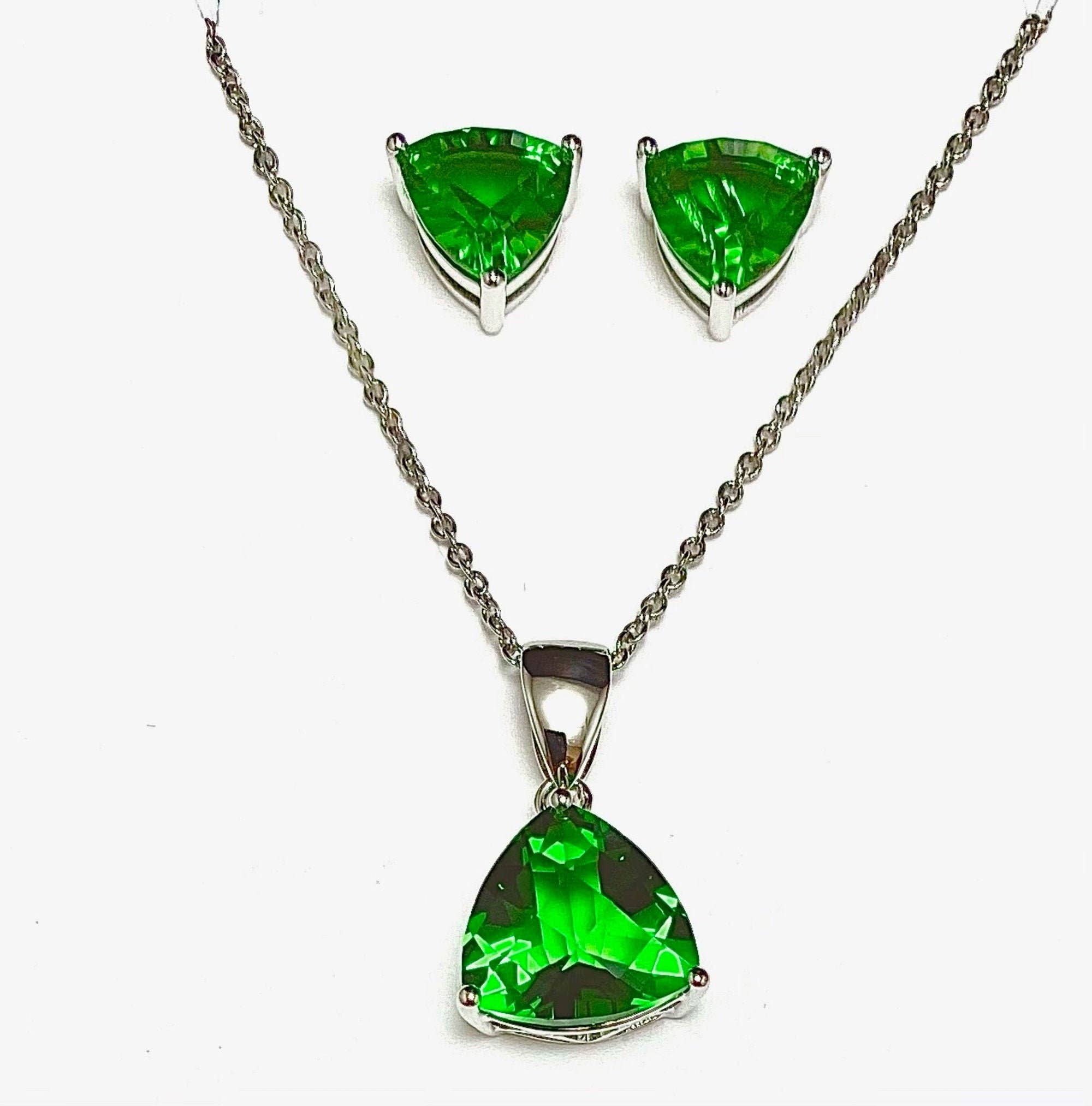 Twan Kee Jewelry - Wholesale Jewelry Set - Helenite Triple-Cut Stud Earrings & Pendant, Sterling Silver