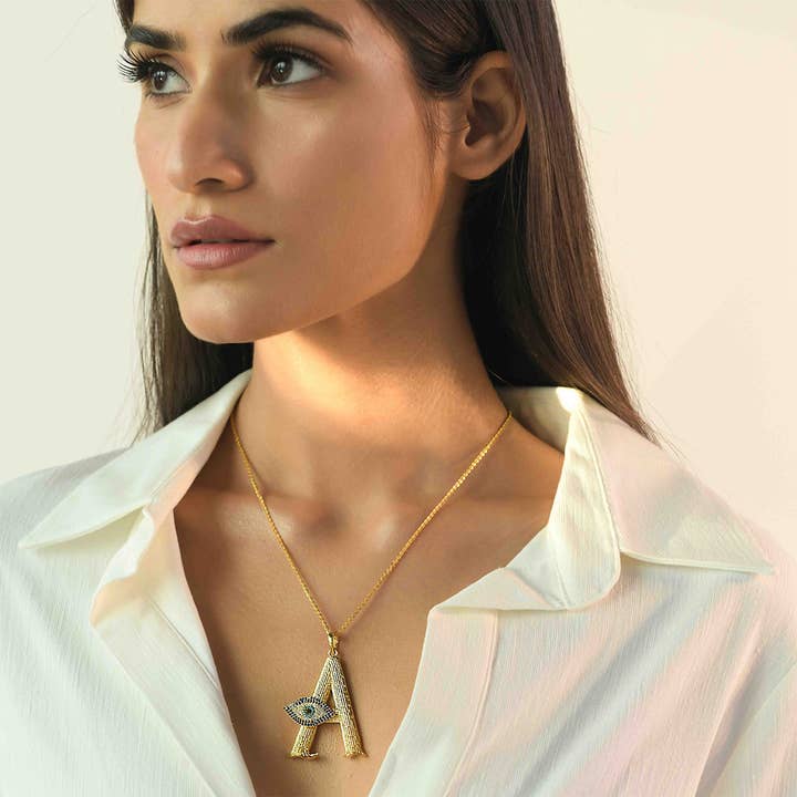Pendentif Initial A avec mauvais œil pour la vente par Elaa