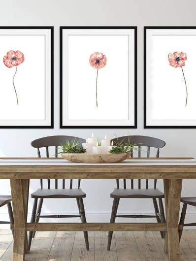 Lot de 3 fleurs de coquelicot rouge à l'aquarelle pour la vente par Goodfairyart