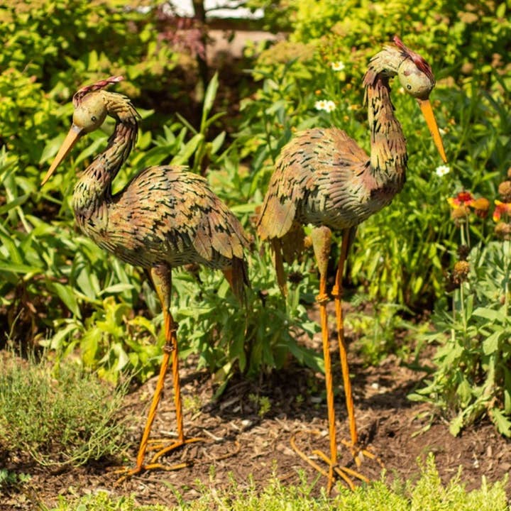 Zaer Ltd. International - Wholesale Sculpture - 30.5" Tall Iron Heron Garden Statue- 2PC/Set