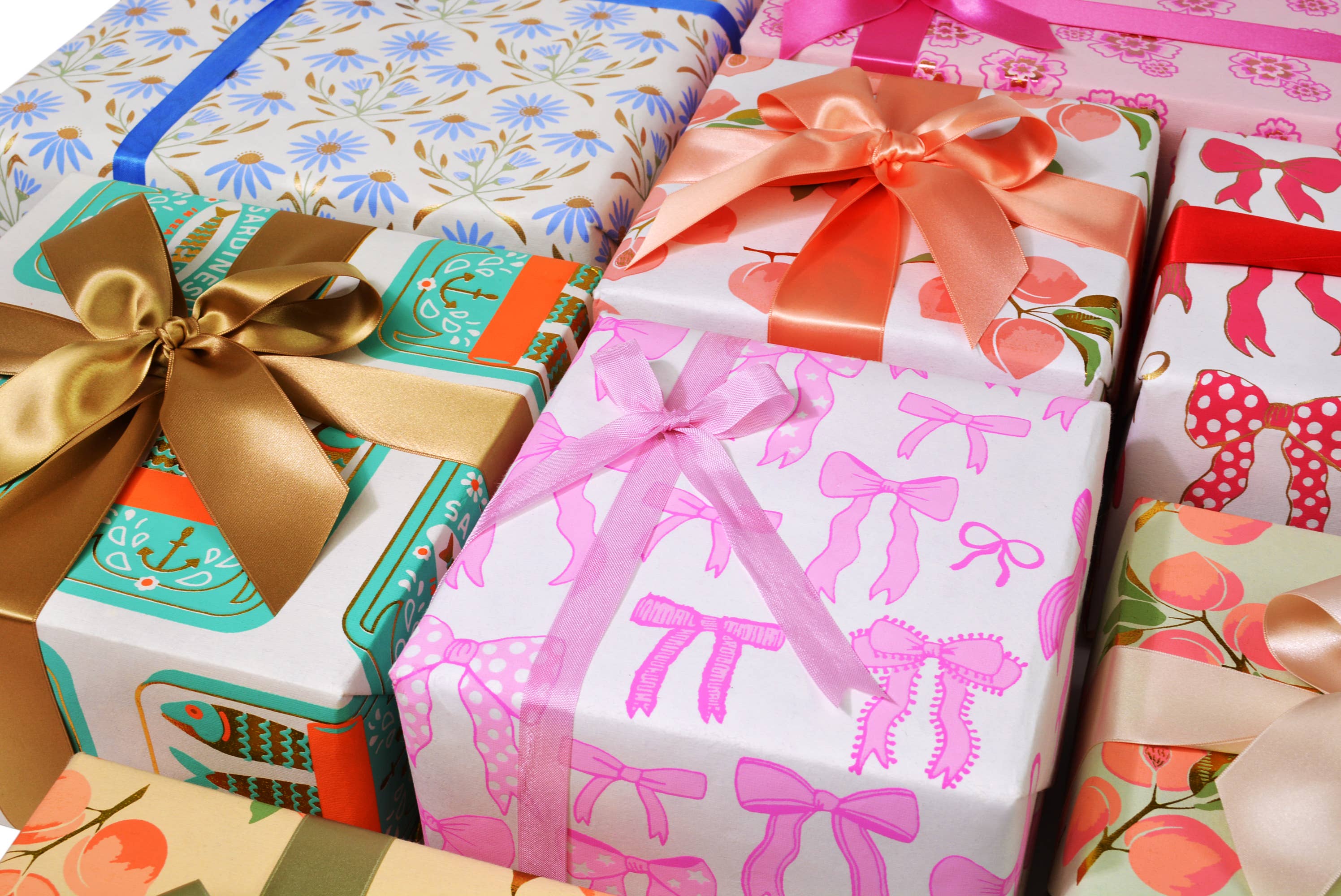 MIDORI Inc. - Wholesale Flat Wrap - Sardines Cream/Aqua/Orange/Gold Foil Gift Wrap4