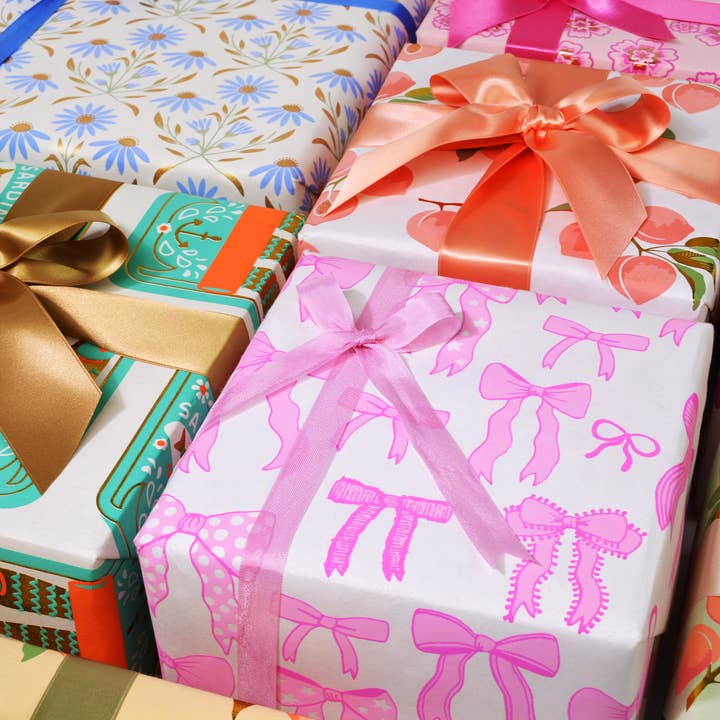 MIDORI Inc. - Wholesale Flat Wrap - Sardines Cream/Aqua/Orange/Gold Foil Gift Wrap4