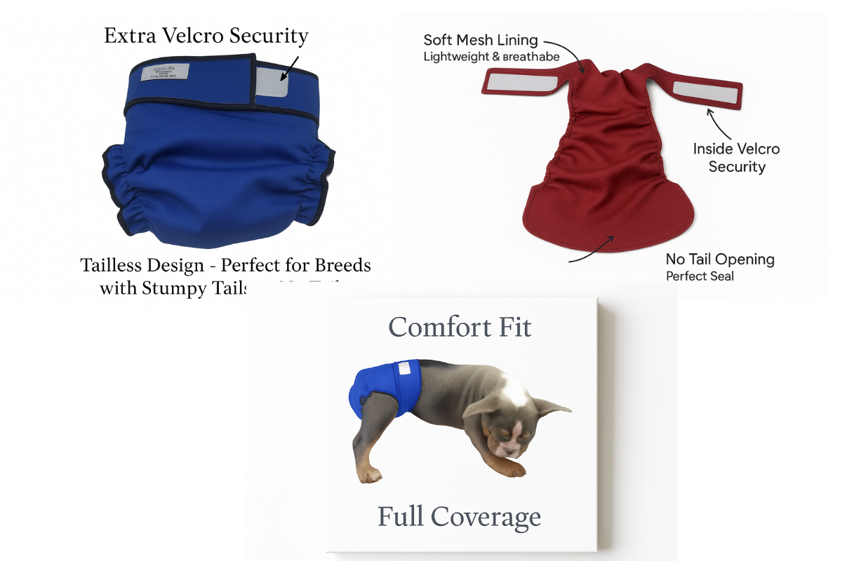 Jack & Jill Dog Diapers - Wholesale Pet Diaper - Dog - Female Dog Diaper Britches | No Tail Opening | Grey Bones1